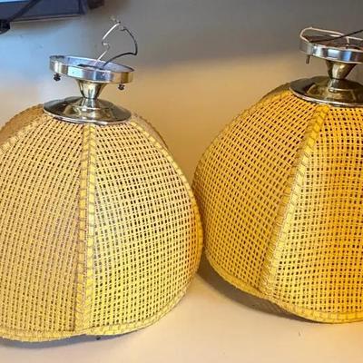 Vintage Mid-Century Woven Rattan Dome Ceiling Lights