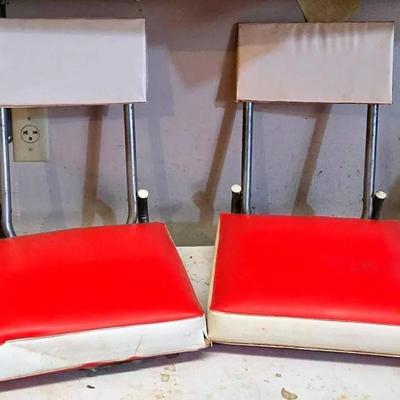 Vintage Red and White Folding Stadium Bleacher Chairs
