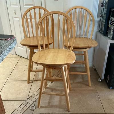 3 Wood Swivel Stools