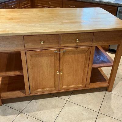 Solid Light Wood Kitchen Island With Breakfast Bar