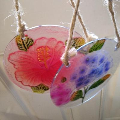 Two floral sun catchers