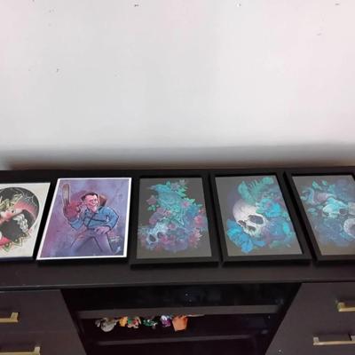 Lot Of 5 Framed Prints Skulls/Horror
