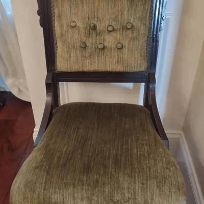 Antique Green Velvet Chair On Wheels 