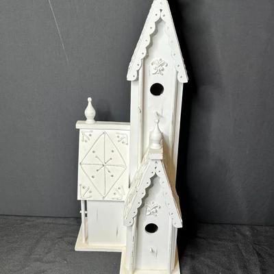 Hand-painted White Decorative Birdhouse - 10x10x27 Inches 