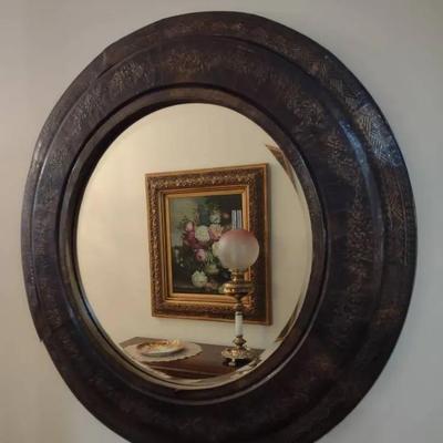 Large Round Beveled Mirror 