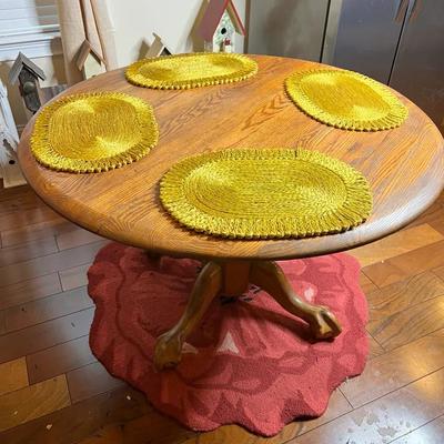Antique Oak Pedestal Table With Ball & Claw Feet - 48x29 Inches 