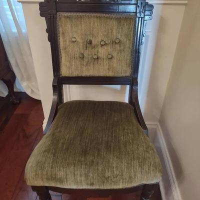 Antique Green Velvet Chair On Wheels 