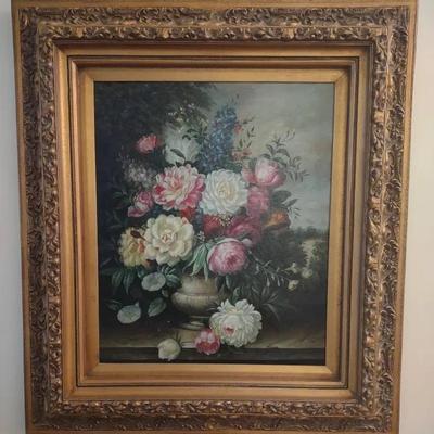 Signed Still Life Oil Painting With Gilt Frame 