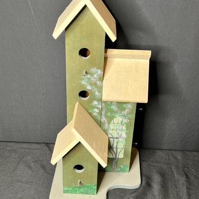 Green Hand-painted Wooden Birdhouse - 11x10x26 Inches