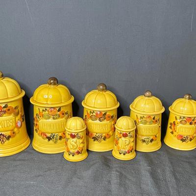 Los Angeles Potteries Mustard Yellow Vintage Canister Set - x7