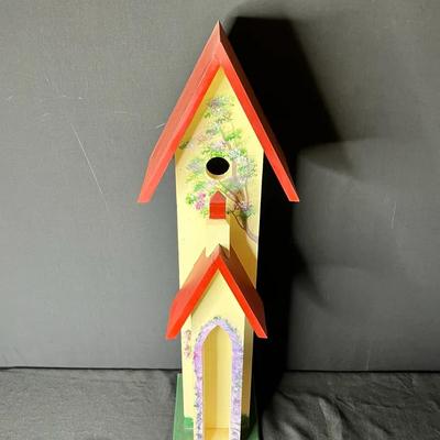 Hand-painted Wooden Decorative Birdhouse - 7x10x32 Inches
