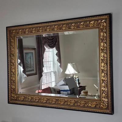 Large Ornate Framed Gold Flake Beveled Mirror 