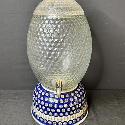 Glass Beehive Drink Dispenser & Polish Pottery Stand (Bowl)