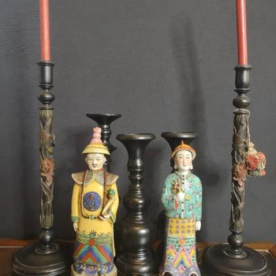 Candle Holders + Asian Figurines 