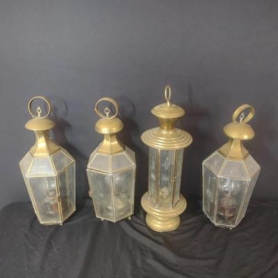 Brass With Etched Glass, Oil Lamps And Candle Holder