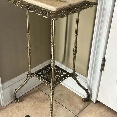 Brass & Marble 2-tiered Side Table - 14x14x31 Inches