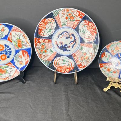 Hand-painted Asian Decorative Plate Trio