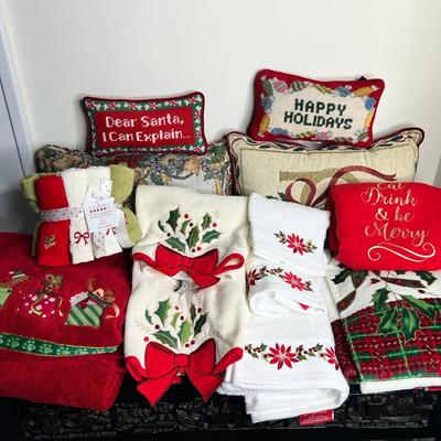 Christmas Towels & Pillows (MOSTLY BRAND NEW)