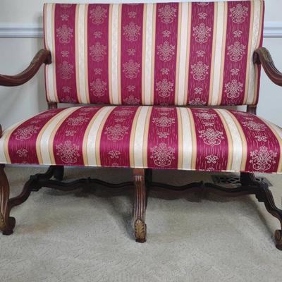 Antique French Style Carved Wood Settee