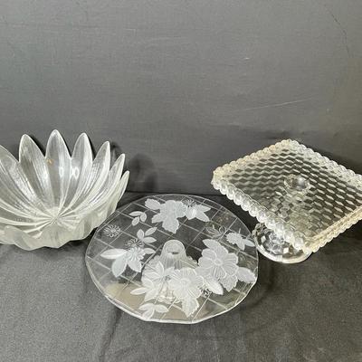 Elegant Glass Flower Bowl And Cake Stands