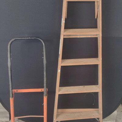 6 Foot Wood Step Ladder And Hand Cart