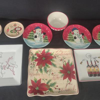 Christmas Trays, Plates And Bowl