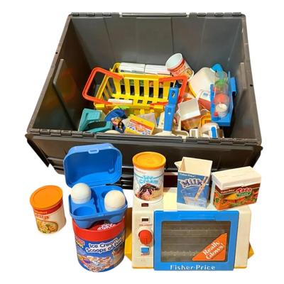 Tub Of Vintage Fisher-Price Food And Kitchen Toys