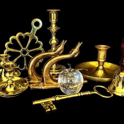Baldwin Brass Candleholders, Goose Coat Hooks, Trivet, & More