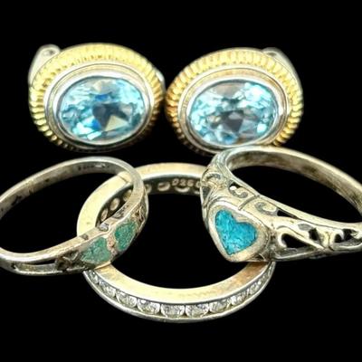 Sterling Silver Aquamarine Earrings & Turquoise Rings