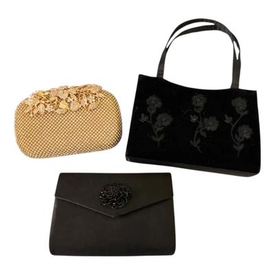 Black & Gold-Toned Purses With Floral Designs  