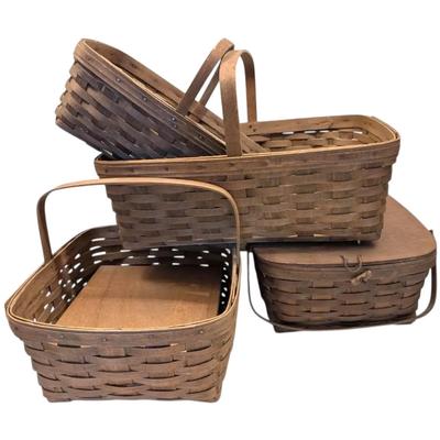 Four Vintage Longaberger Woven Baskets - 1981 and 1982