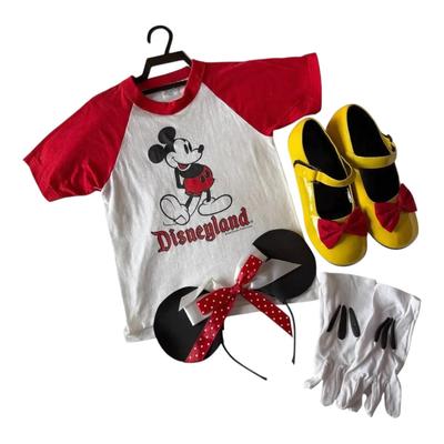 Vintage Mickey Mouse Hanes Youth S (6-8) T-shirt, Minnie Mouse Shoes (size 7), Ears, & Gloves 