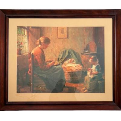 Huge Evert Pieters “The New Baby” Framed Art Print (29”x 35”)