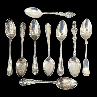 Antique Engraved Sterling Silver Spoons (155g Total)
