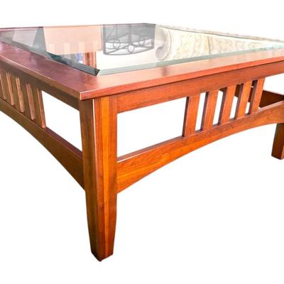 Mission Style Square Glass Top Coffee Table