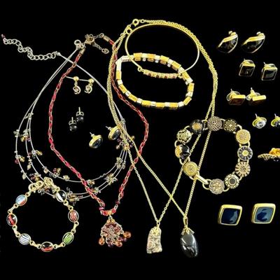 Black & Gold-Toned Bracelets, Necklaces, And Earrings