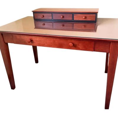 Wooden Glass Top Desk w/ Ethan Allen Organizer