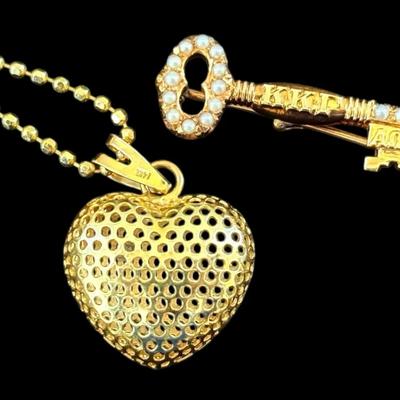 14k Gold Heart Necklace & Brooch