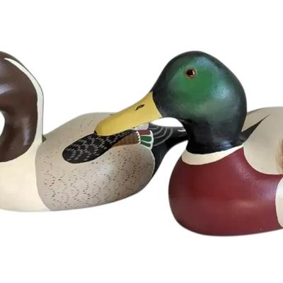 Pair of Painted Wooden Mallard Ducks