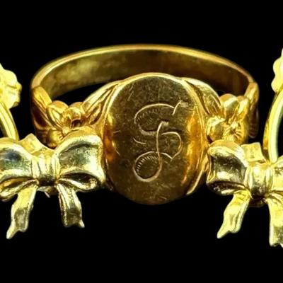 Two Pairs of 14k Gold Stud Earrings & 10k Gold Ring