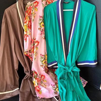 Robes - Vintage Christian Dior Monsieur Green W/ Blue & White Stripes, Pink Floral + Brown