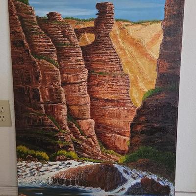 Acrylic Painting Depicting A Canyon Scene - Large Wall Art, Southwest, 24x36