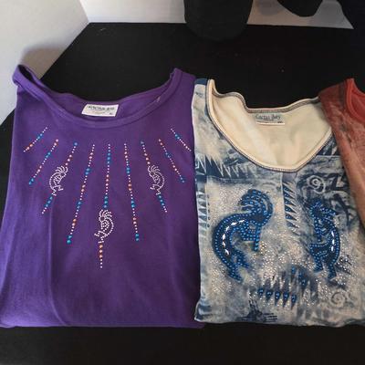 7 Women's Casual Shirts - Pink, Purple, Brown with Designs, XL- Short Sleeve Tops