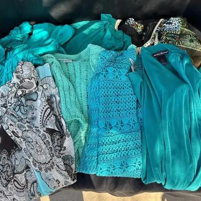 Women’s Clothing - Teal & Greens, Cardigans & Tops, Short Sleeve, Sizes L-XL.