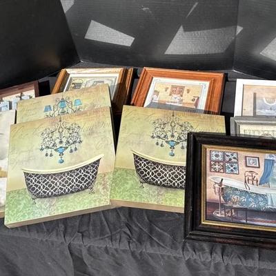 10 Bathroom Wall Art Pictures - Blues & Browns, Canvas & Framed, Small