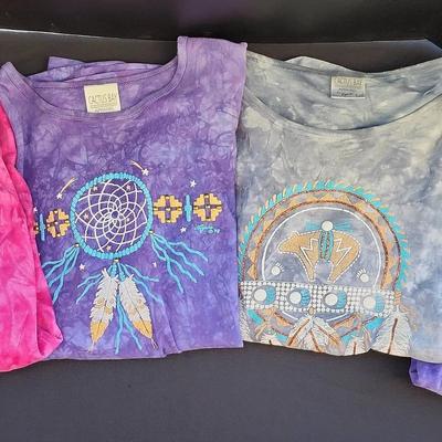4 Cactus Bay Southwest Tie-dye Women's Tops - Large & XL Sizes, Dreamcatcher, Feathers, Kokopelli
