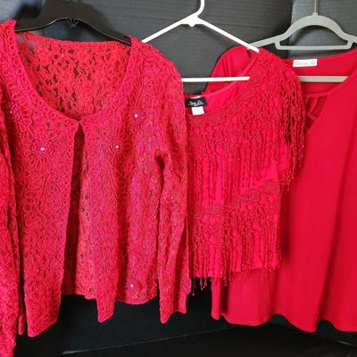 Lady In Red - 3 Fancy Red Women's Tops, XL, 2XL & ? - 89th & Madison, Vonda D's, Laces