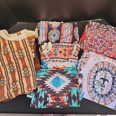 Beautiful Southwest Print Tops & Apron Dress - 6 Pieces, Short Sleeve, Size 3X Mostly, Some New
