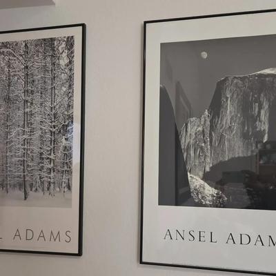 Set of 2 Ansel Adams Framed Art Wall Prints -  Black & White, Nature Scenes, 24x36