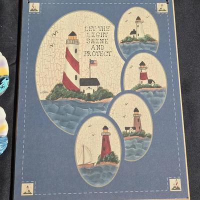 Lighthouses & Sea Glass - Wall Art Decor & Colored Marbles & Sea Glass in Glass Containers